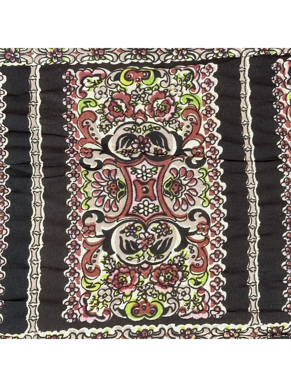 Vintage Lightweight Floral Patterned Scarf with Black Background